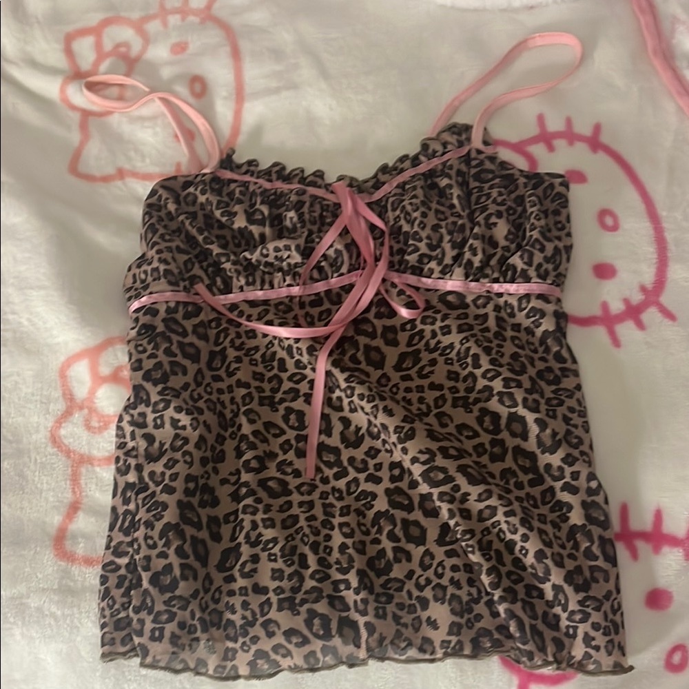 Leopard Print Cami Top with Pink Accents